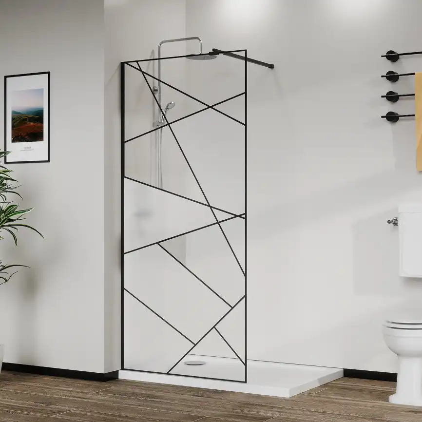 Душевая перегородка Azario 100 AZ-271-100-MB-CGP, профиль черный матовый, стекло Прозрачное, с графическим принтом фото 1