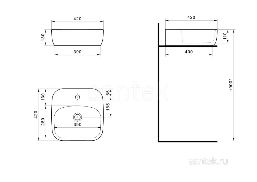 Раковина Santek Одри Soft 420х420 отверстие под смеситель 1WH501709 фото 4