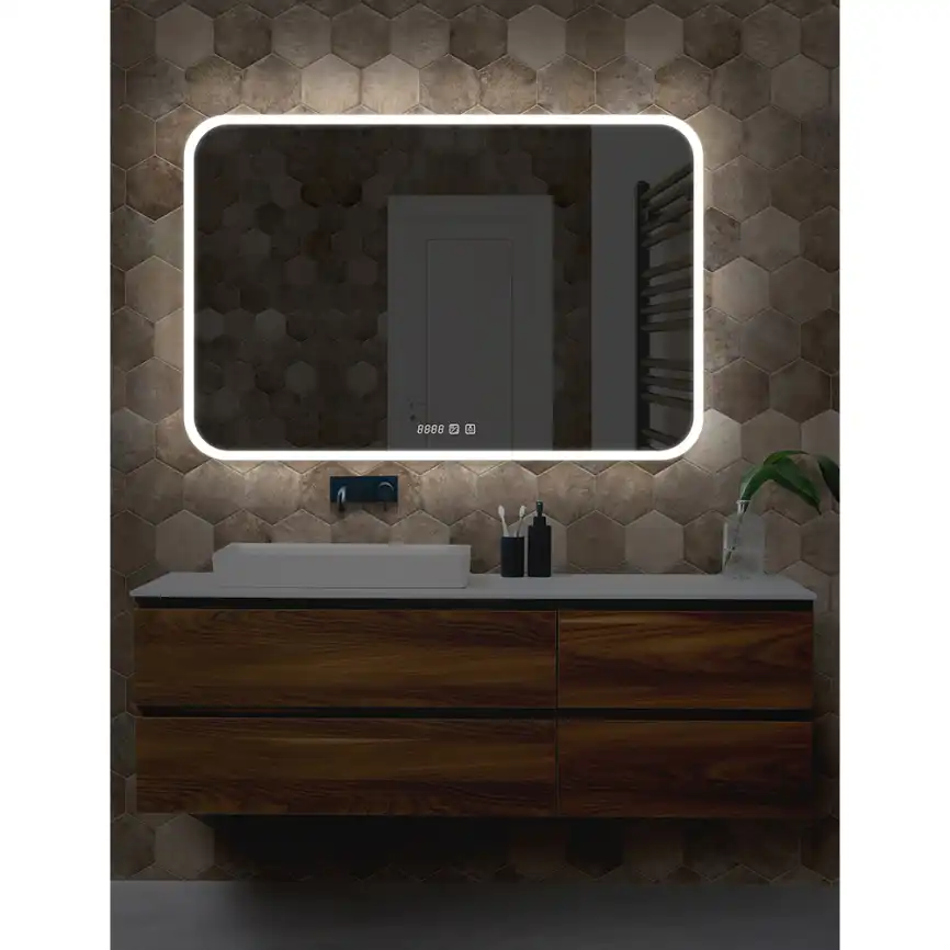 Зеркало с подсветкой AVS Байкал 120x80 см, антипар и часы фото 2