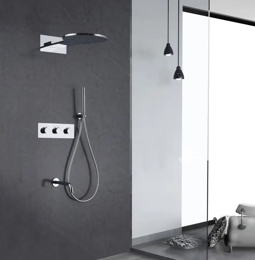 Душевая система ABBER Wasser Kreis AF8150 скрытого монтажа с изливом, термостат, хром фото 2
