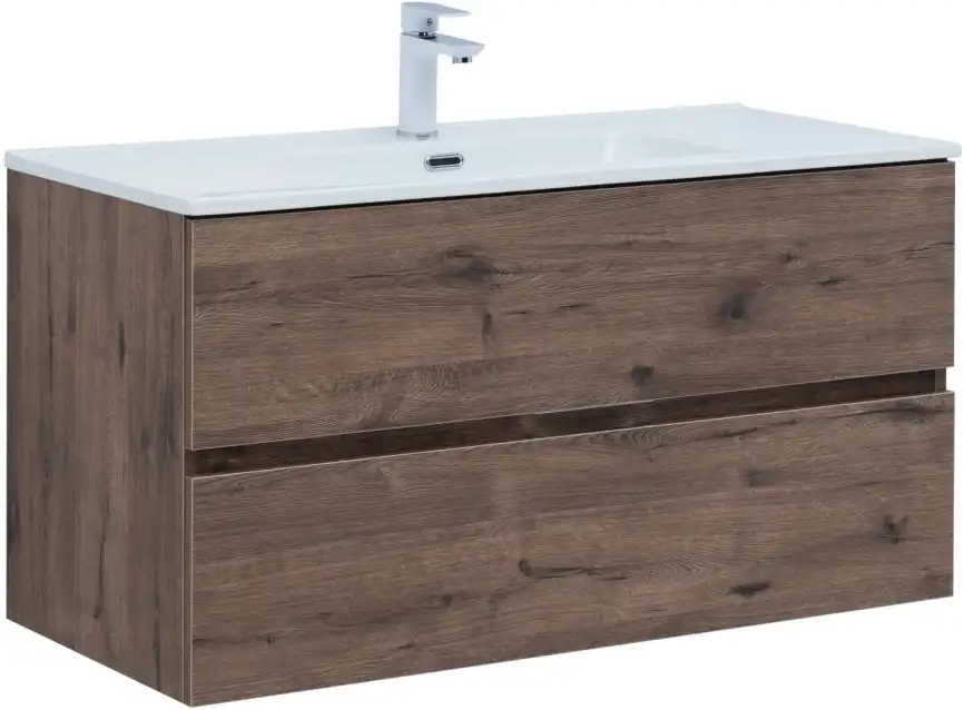 Тумба под раковину Aquanet Алвита New 100 2 ящика, дуб веллингтон табак 334188 фото 1