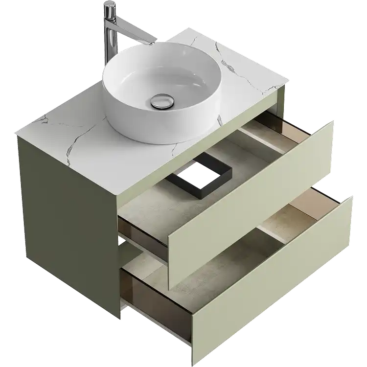 Тумба с раковиной подвесная Aqwella Geometria 80 GE01082SH+STG814X476MW, со столешницей мрамор белый, цвет зеленый шалфей фото 2