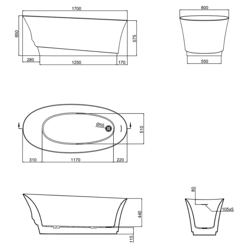 Акриловая ванна AVS Афродита 170х80 822-0011-WG, белая фото 4