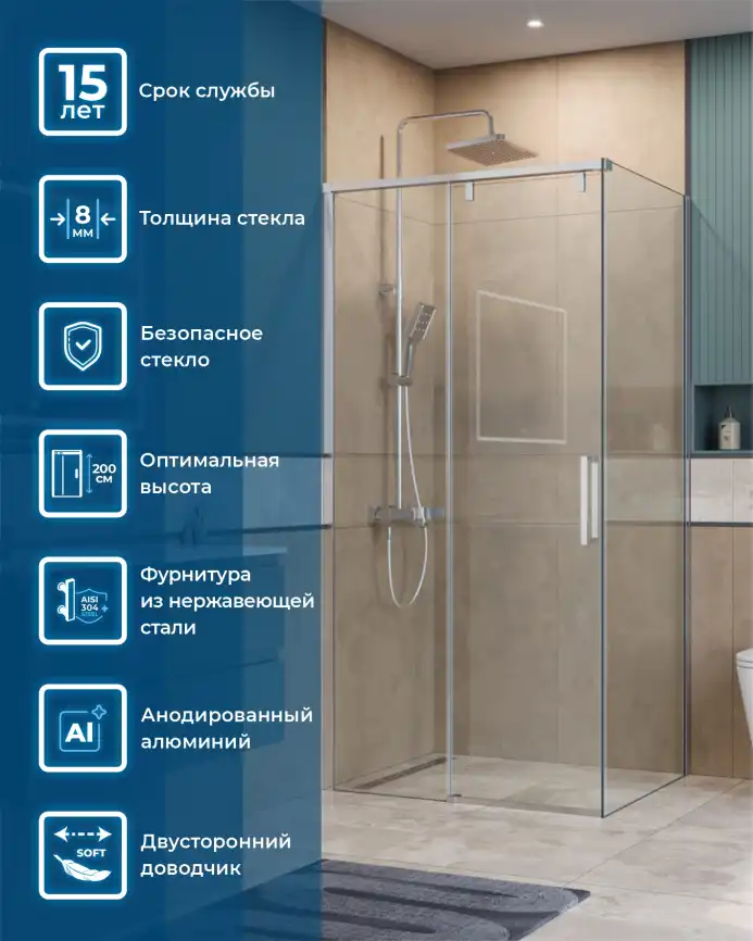 Душевой уголок BelBagno SOFT_CLOSE-1-AH-1-100/90-C-Cr стекло прозрачное, профиль Хром фото 9