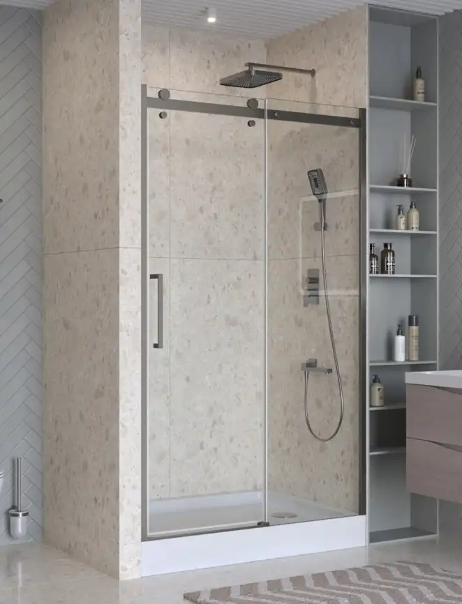 Душевая дверь BelBagno MARINO-2-BF-1-130-C-GM стекло прозрачное, профиль Оружейная сталь фото 6