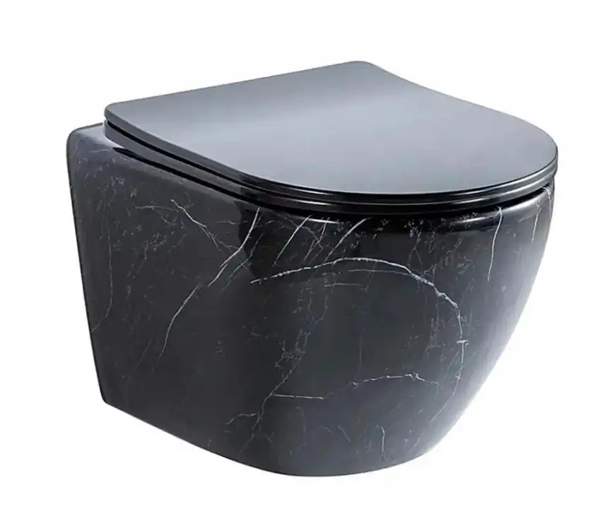 Унитаз подвесной Ceramalux 2212BM с сиденьем микролифт Черный мрамор фото 1