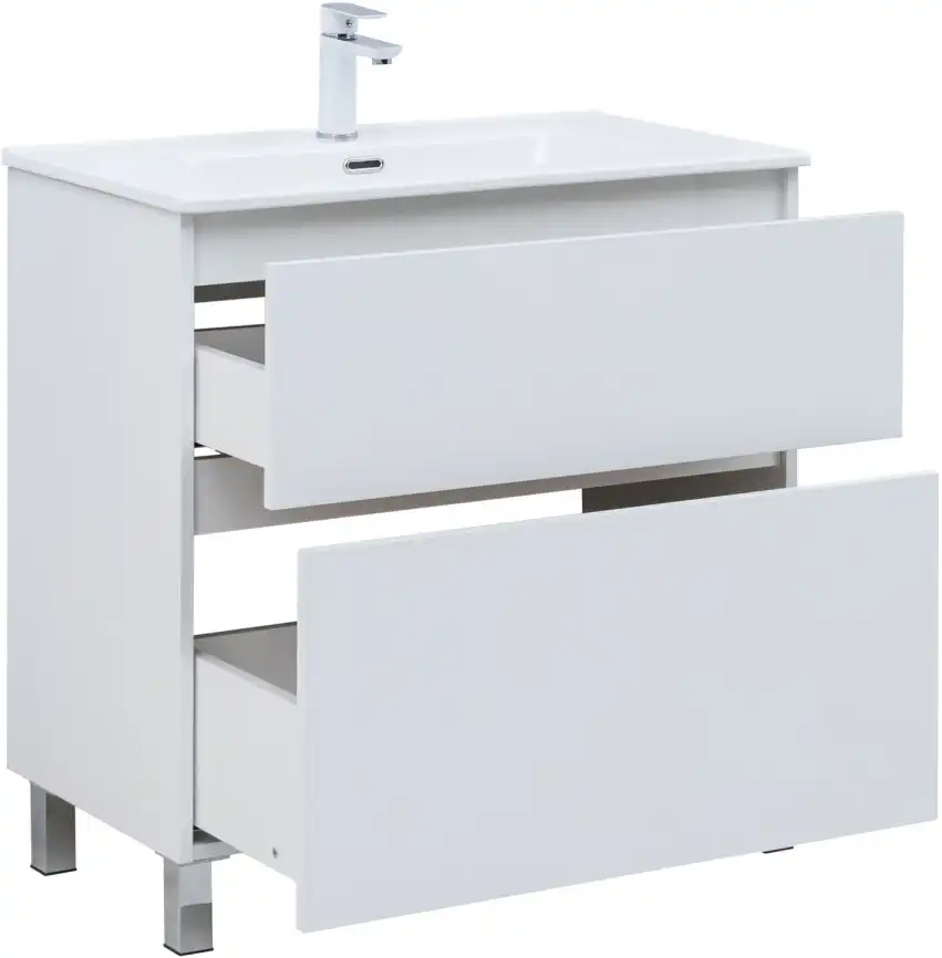 Тумба под раковину Aquanet Вега 80 напольная, белый глянец, 344123 фото 11