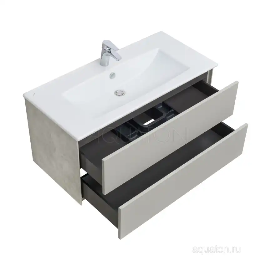 Тумба под раковину Aquaton Сохо 100 1A258201AJ9A0 подвесная цвет, слэйт / галька серая фото 3