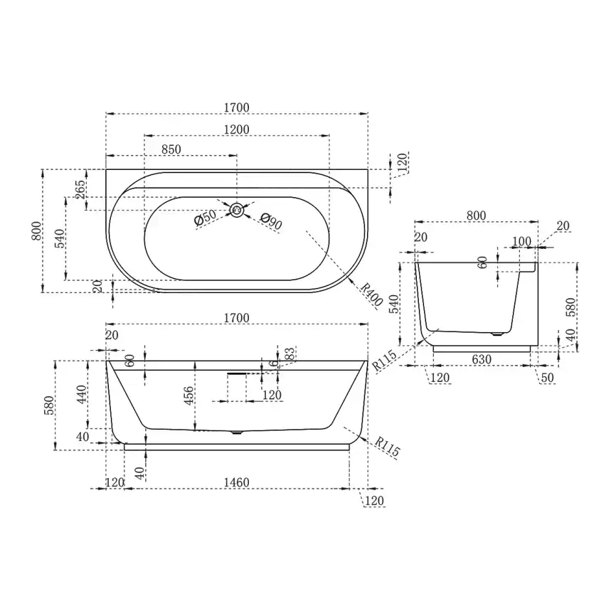 Акриловая ванна Vincea 170х80 VBT-621B отдельностоящая, Белая фото 3