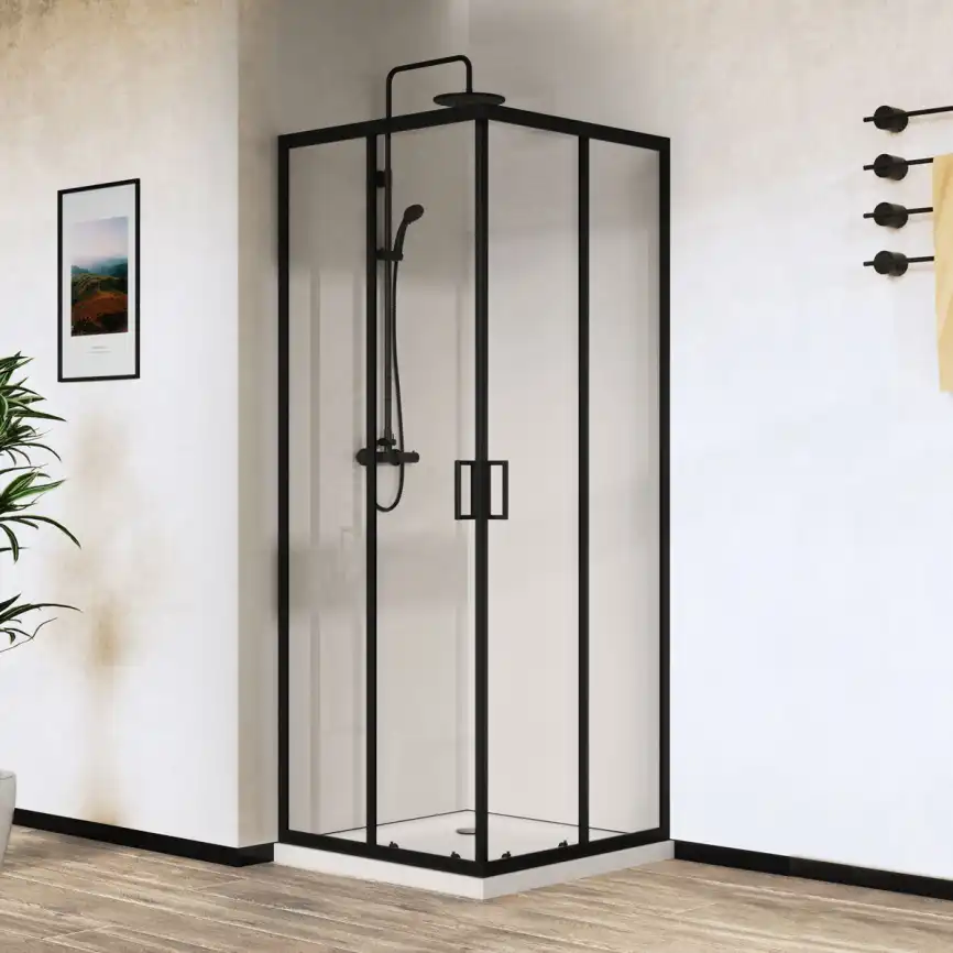 Душевой уголок Vincea City 100х80 VSS-5CT8010CLB, профиль черный, стекло Прозрачное фото 1