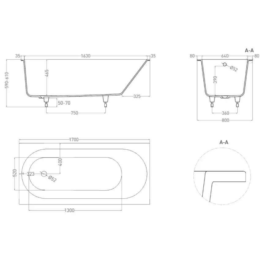 Ванна Salini ORNELLA 170х80 102324M из материала S-Stone, Белая матовая фото 7