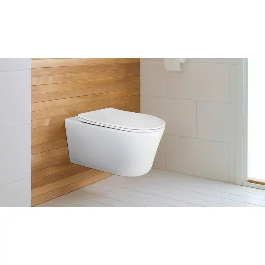 Подвесной унитаз безободковый Azario Ollin AZ-0513R , с системой антивсплеск (Торнадо), сидением микролифт, цвет белый фото 9