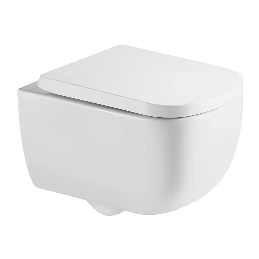 Подвесной унитаз Azario Ollin AZ-1883WH безободковый, смыв Торнадо, в комплекте с сидением микролифт, Белый глянцевый фото 1