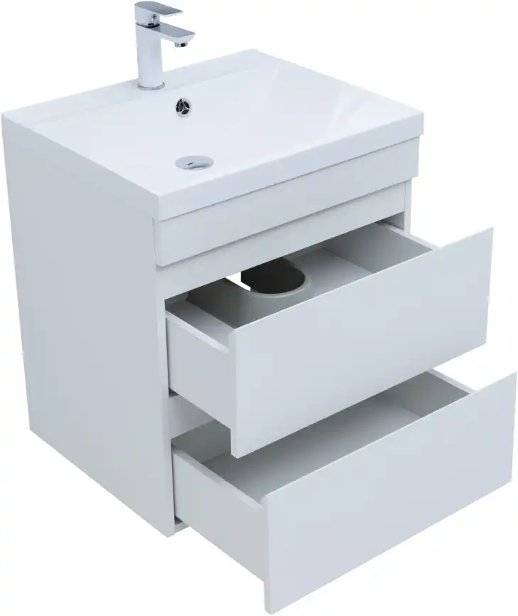 Тумба под раковину Aquanet Нота New 58 2 ящика, белый глянец 335417 фото 4