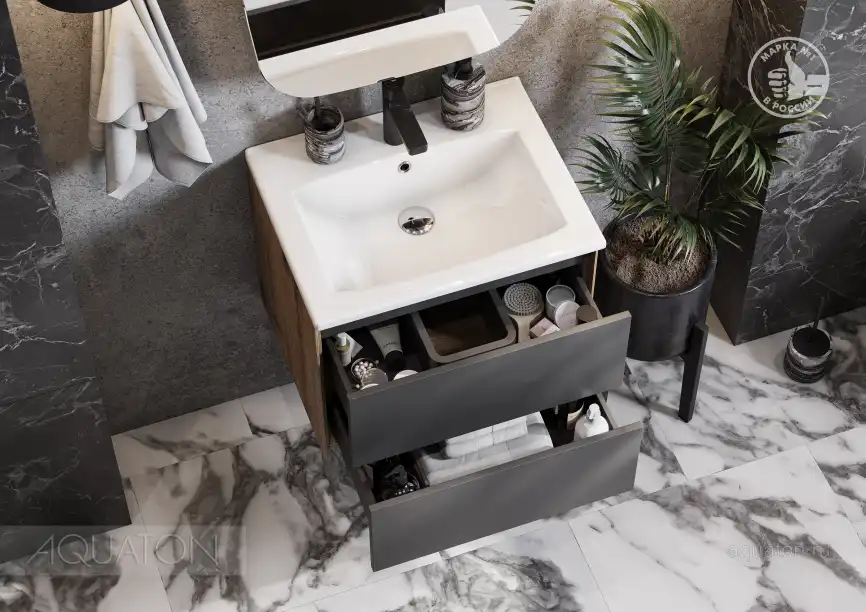 Тумба под раковину Aquaton Сохо 60 1A258001AJA00 подвесная цвет, дуб веллингтон / графит софт фото 5