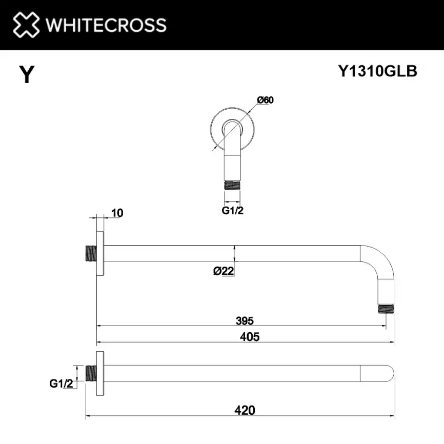 Держатель верхнего душа WHITECROSS Y brushed gold Y1310GLB, Золото брашированное фото 2