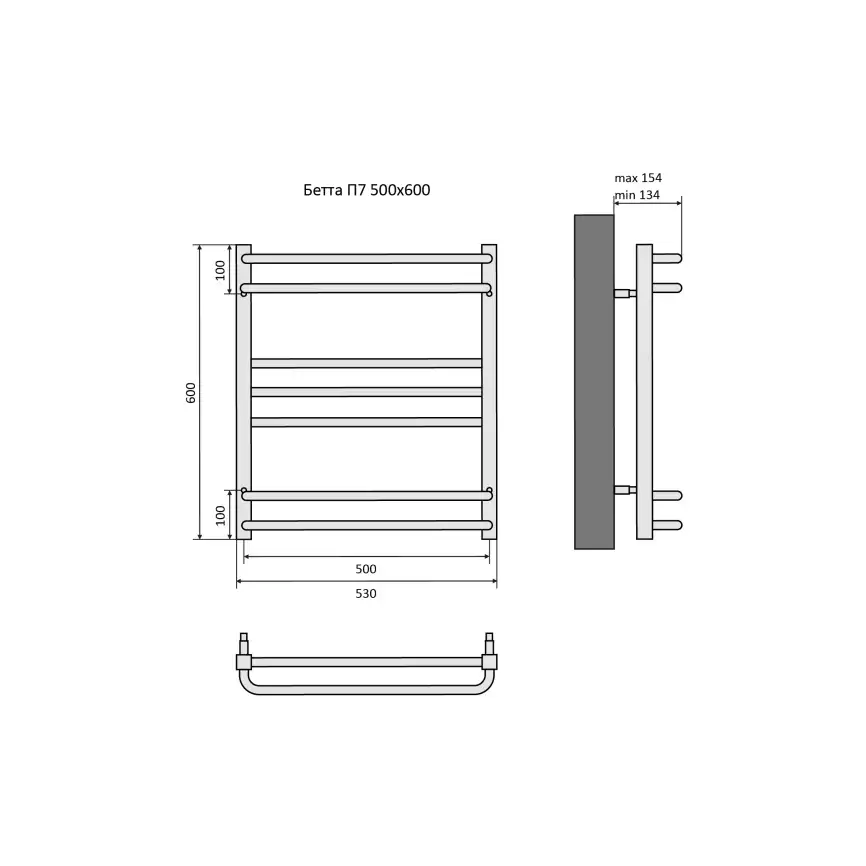 Полотенцесушитель водяной Aquatek Бетта 50х60 AQ KRC0760CH П7 нижнее подключение 1/2 фото 6