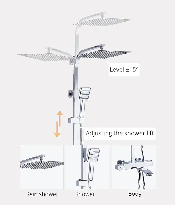 Душевая система Gappo G2407-40 с термостатом, с поворотным изливом, Хром фото 3