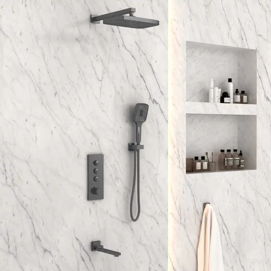 Душевая система  Vincea  VSFW-433T1GM VSFW-433T1GM  с термостатом, встраиваемая, вороненная сталь фото 1