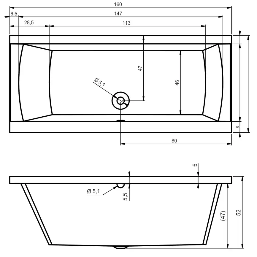 Акриловая ванна RIHO JULIA 160х70 прямоугольная B024001005 фото 6