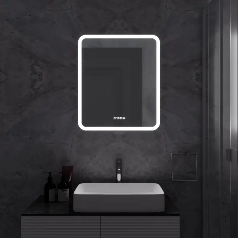 Зеркало с подсветкой AVS Байкал 60x70 см, часы и антипар фото 3