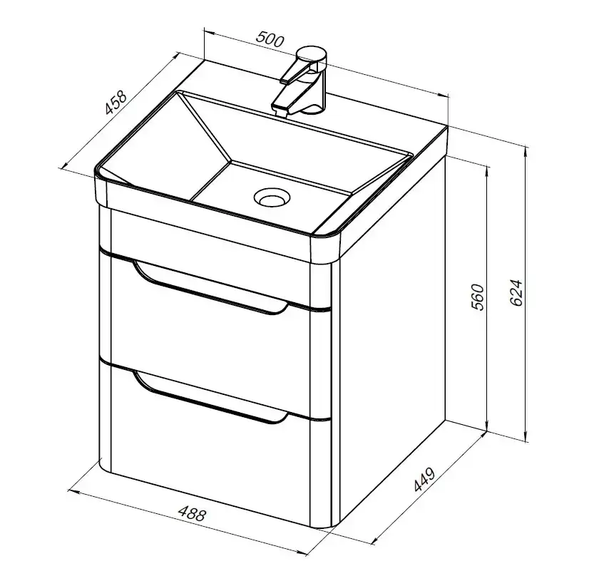 Тумба под раковину Aquanet София 50 белый глянец (2 ящика) 274171 фото 2