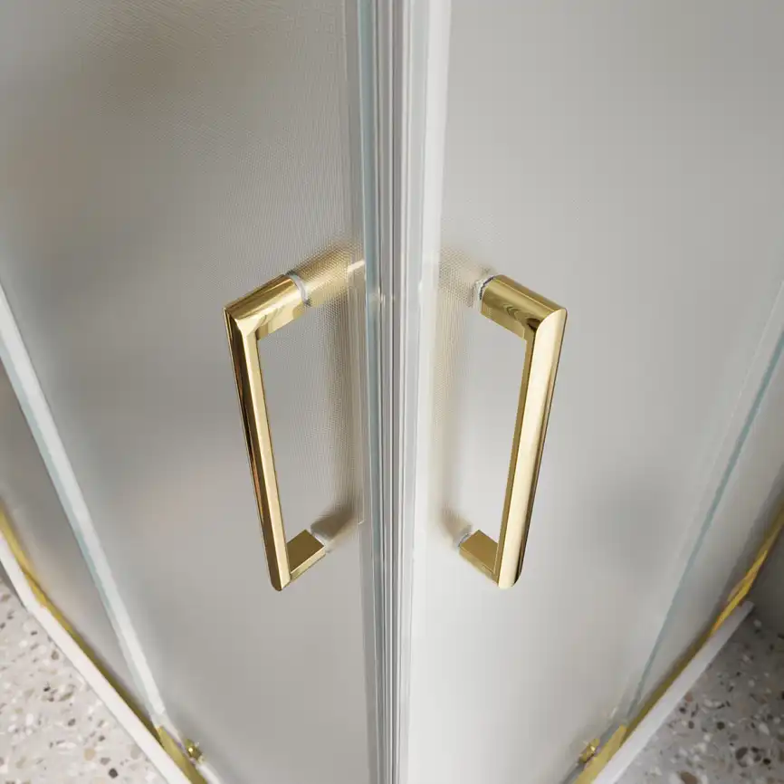 Душевой уголок BelBagno LUCE-A-2-90-P-ORO стекло рифленное матовое, профиль Золото глянцевое фото 2
