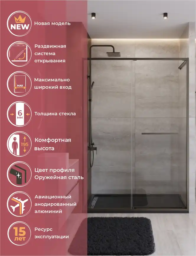 Душевая дверь CEZARES LUX-B-FS-11-140-C-GM прозрачное стекло, профиль Оружейная сталь фото 10