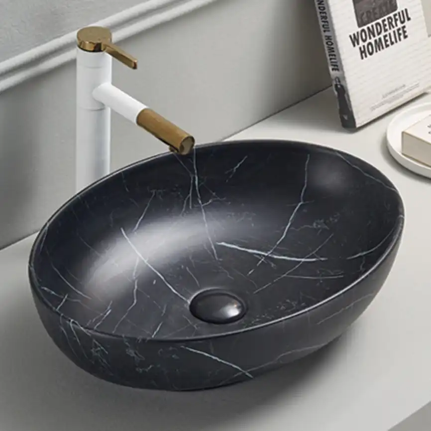 Раковина AVS Карина 52x40 черный мрамор матовая фото 2