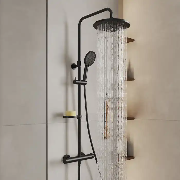 Душевая система для душа Milardo Ideal Spa ILSBLTHM89 с термостатом цвет, Черный матовый фото 1