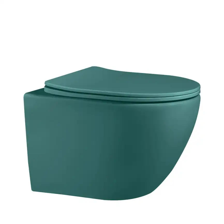 Подвесной унитаз ABBER Bequem AC1101MBG темно-зеленый матовый, безободковый, с сиденьем микролифт фото 1