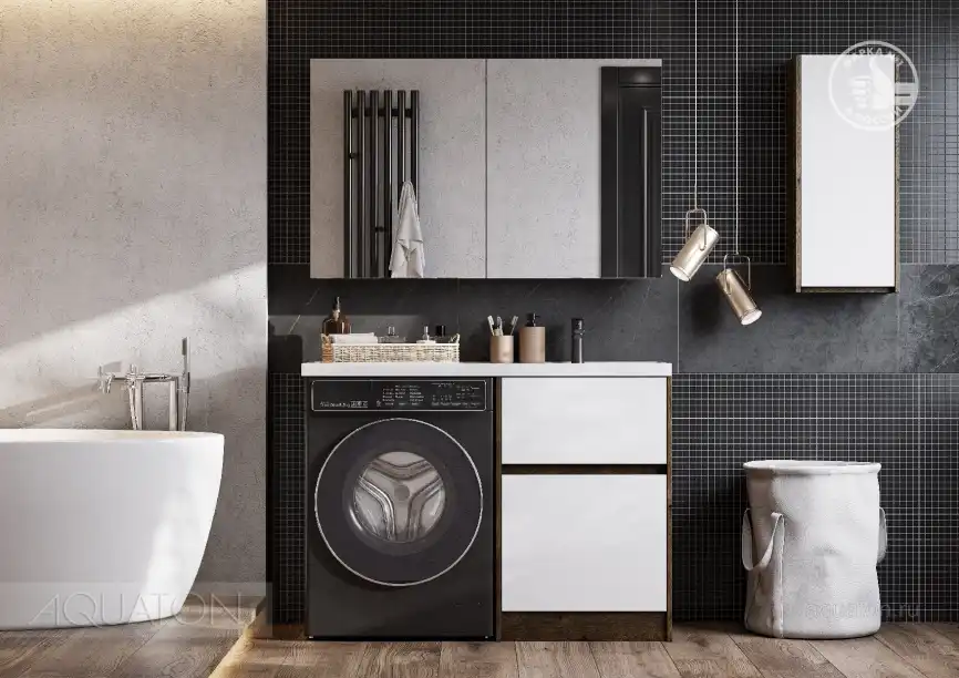 Тумба под раковину Aquaton Лондри 120 под стиральную машину без фасада 1A266901LHDR0 напольная цвет, дуб рустикальный фото 10