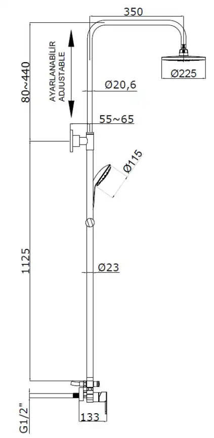 Душевая система Azario TEVIS AZ-15780161 для душа без излива, с верхним и ручным душем, Хром фото 2