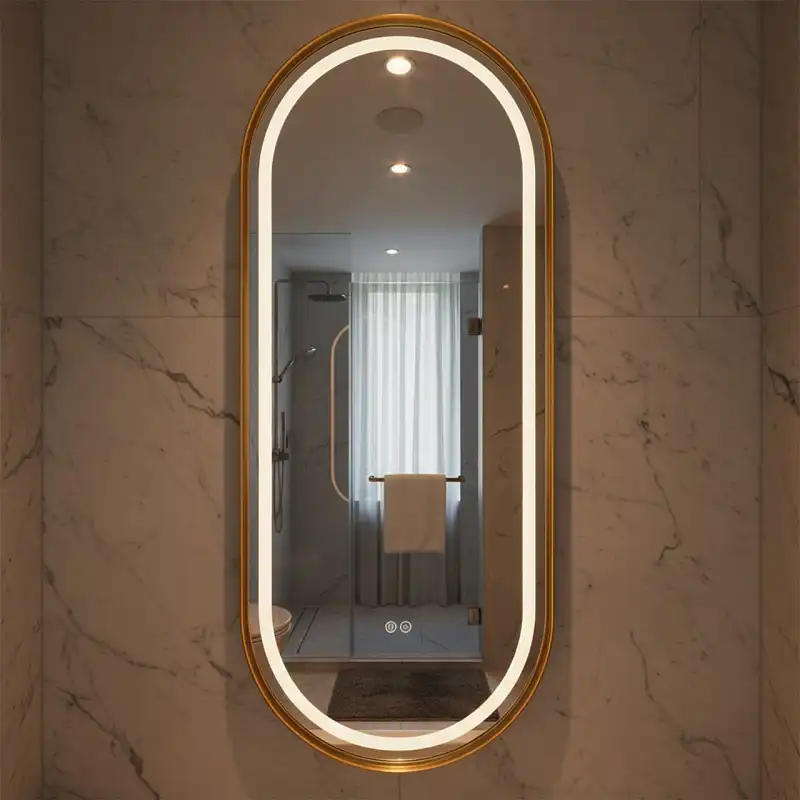 Зеркало Azario Блейк 120х50, АZ-LED011625 с подсветкой и диммером, 3 режима, сенсорный выключатель, с подогревом, золото матовое фото 6