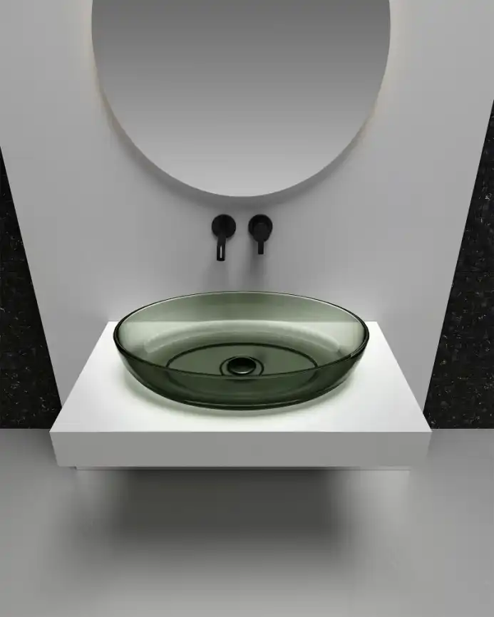 Раковина накладная ABBER KRISTALL 60х40х13 AT2801Vesuvian, овальная, оливковая фото 3