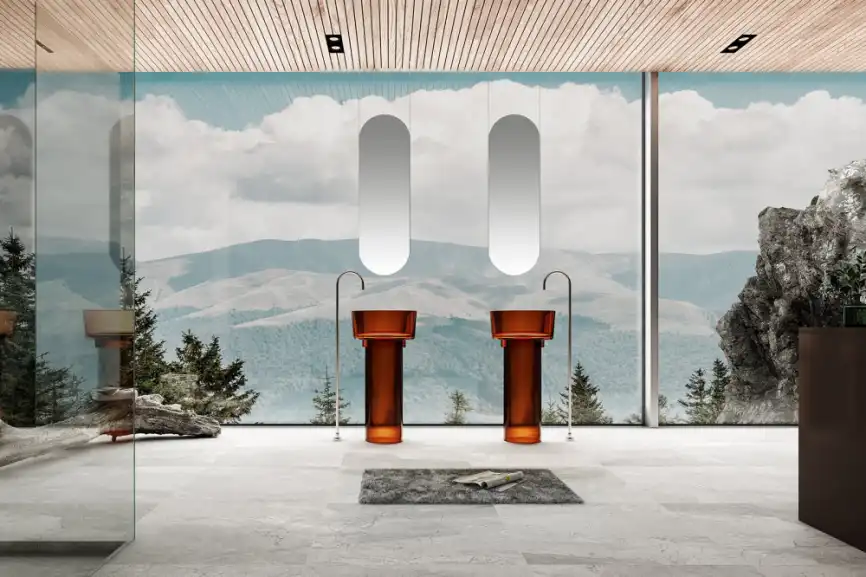 Раковина напольная ABBER KRISTALL 45х45х90 AT2702Opal-H, круглая, коричневая фото 2