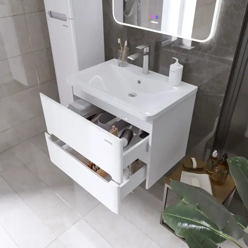 Тумба под раковину Grossman Адель-Норма 70 подвесная, белая глянцевая (107017) фото 3