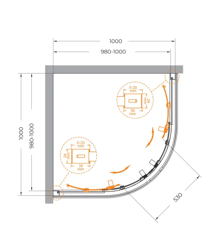 Душевой уголок CEZARES RELAX-304-R-2-100-C-BORO стекло Прозрачное, профиль Брашированное золото фото 6