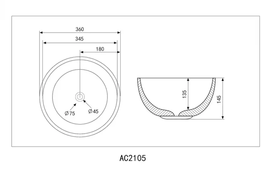 Раковина накладная ABBER BEQUEM 36х36х14,5 AC2105MB, круглая, черная матовая фото 4