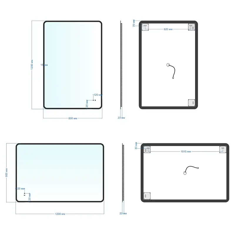 Зеркало с подсветкой AVS Неро 120x80 см, черное фото 6