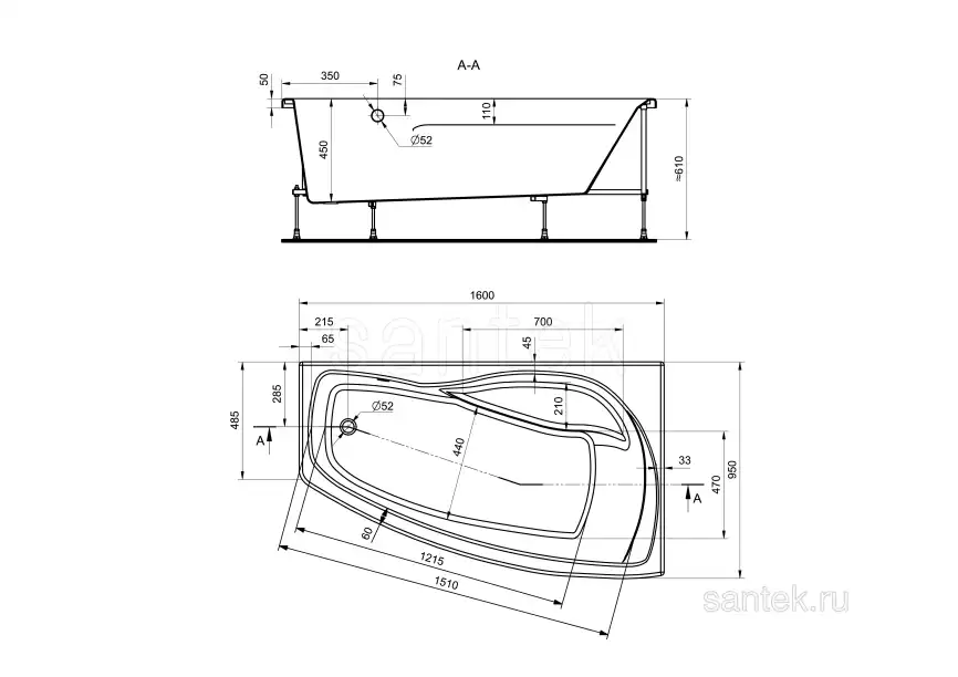 Акриловая ванна Santek Майорка XL 160х95 1WH111990 правая, Белая фото 5