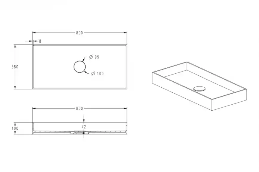 Раковина накладная ABBER STEIN 80х38х10 AS2622, прямоугольная, белая матовая фото 3