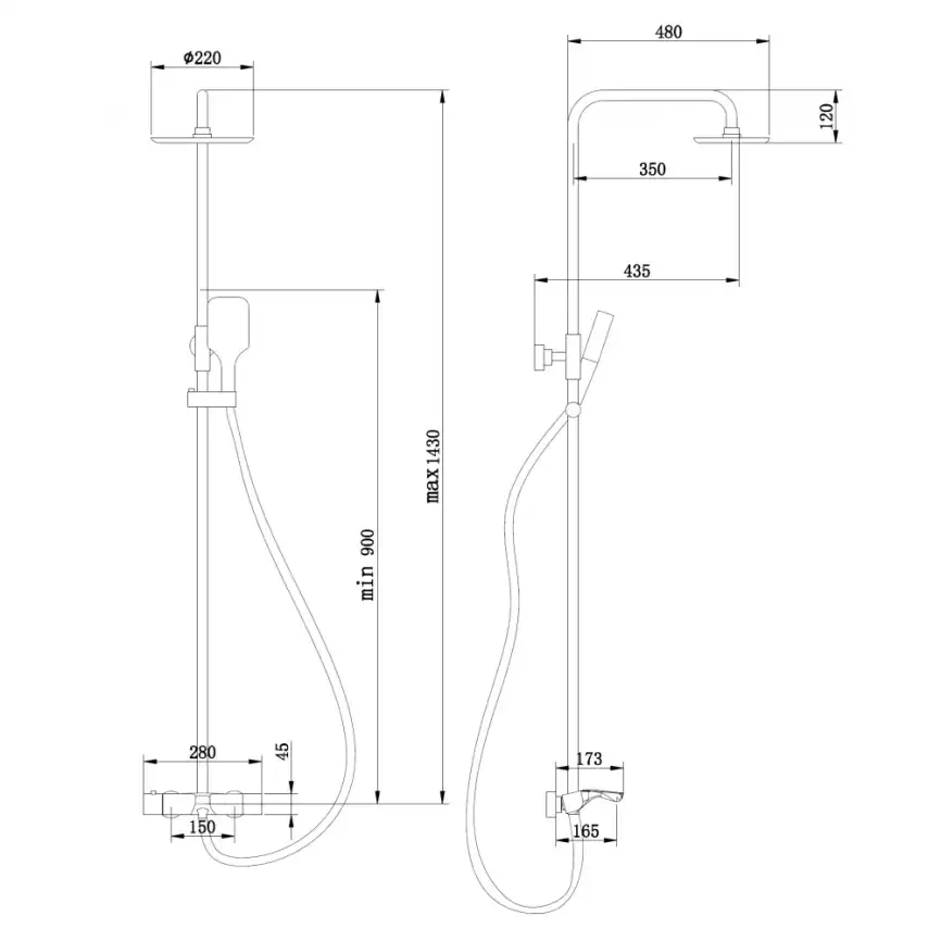 Душевая стойка ABBER Thermostat AF8516NGL с термостатом и изливом, никель фото 3