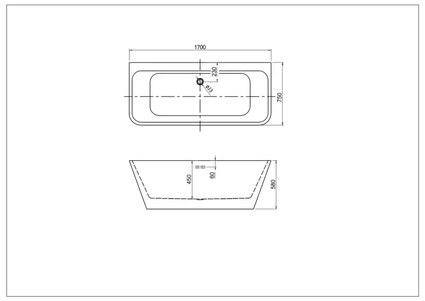 Акриловая отдельностоящая ванна Aquatek Элегия 170х75 см, AQ-113775WT, белая глянцевая фото 2