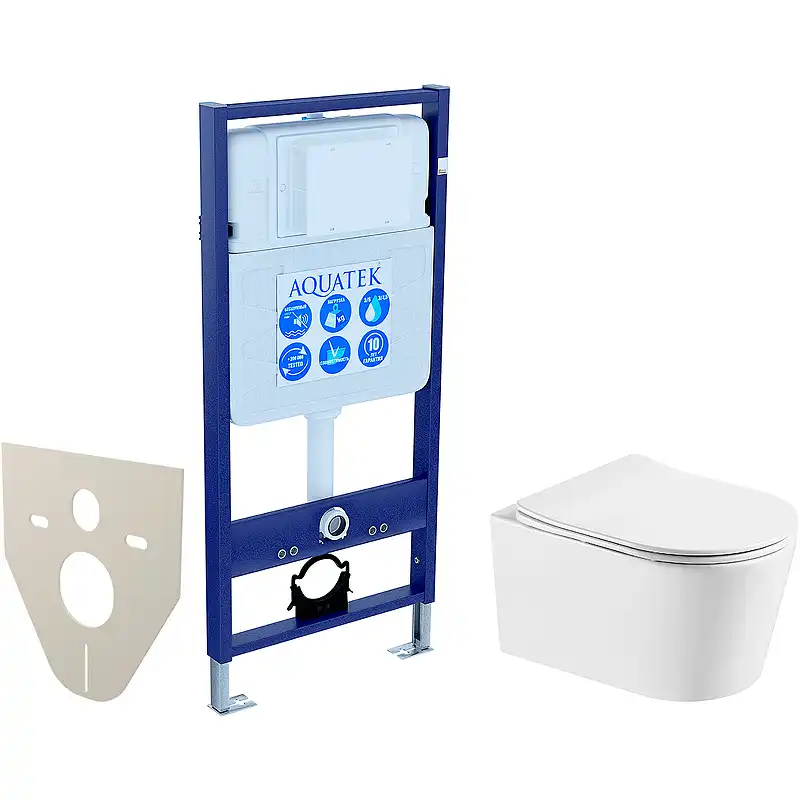Унитаз с инсталляцией Aquatek Оберон SET AQUATEK ОБЕРОН T с сиденьем Микролифт, без клавиши смыва фото 1