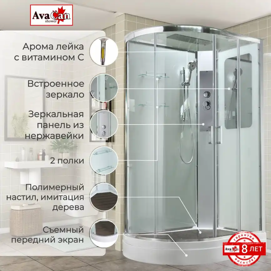 Душевая кабина AvaCan A2912R 120x90 см, низкий поддон, с крышей, правая фото 2