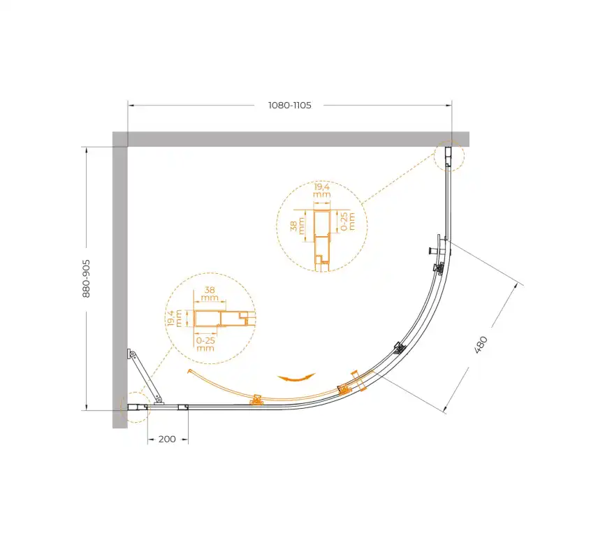 Душевой уголок CEZARES MOLVENO-RH-1-110/90-C-GM-IV стекло Прозрачное, профиль Оружейная сталь фото 7