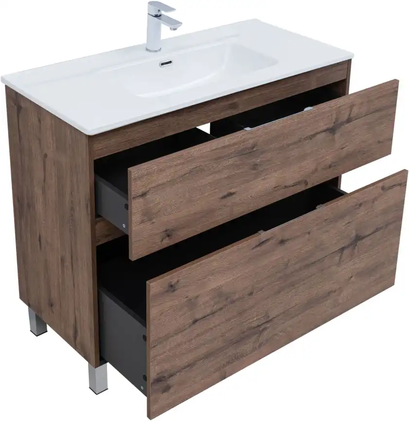 Тумба под раковину Aquanet Алвита New 100 напольная, дуб веллингтон табак, 344130 фото 4