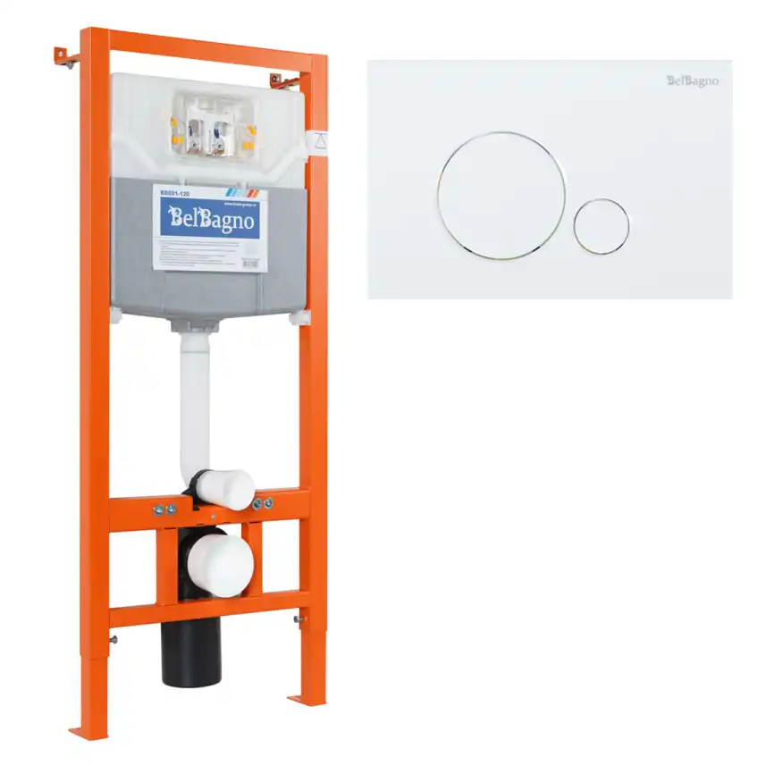 Инсталляция для подвесного унитаза BelBagno BB001-120  с кнопкой смыва BB014-SR-BIANCO фото 1