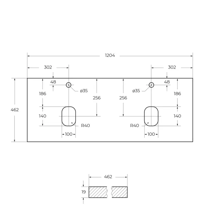 Столешница из МДФ с двумя отверстиями под раковину и с двумя отверстиями под смеситель BelBagno EK-120-2-BL Bianco Lucido фото 3